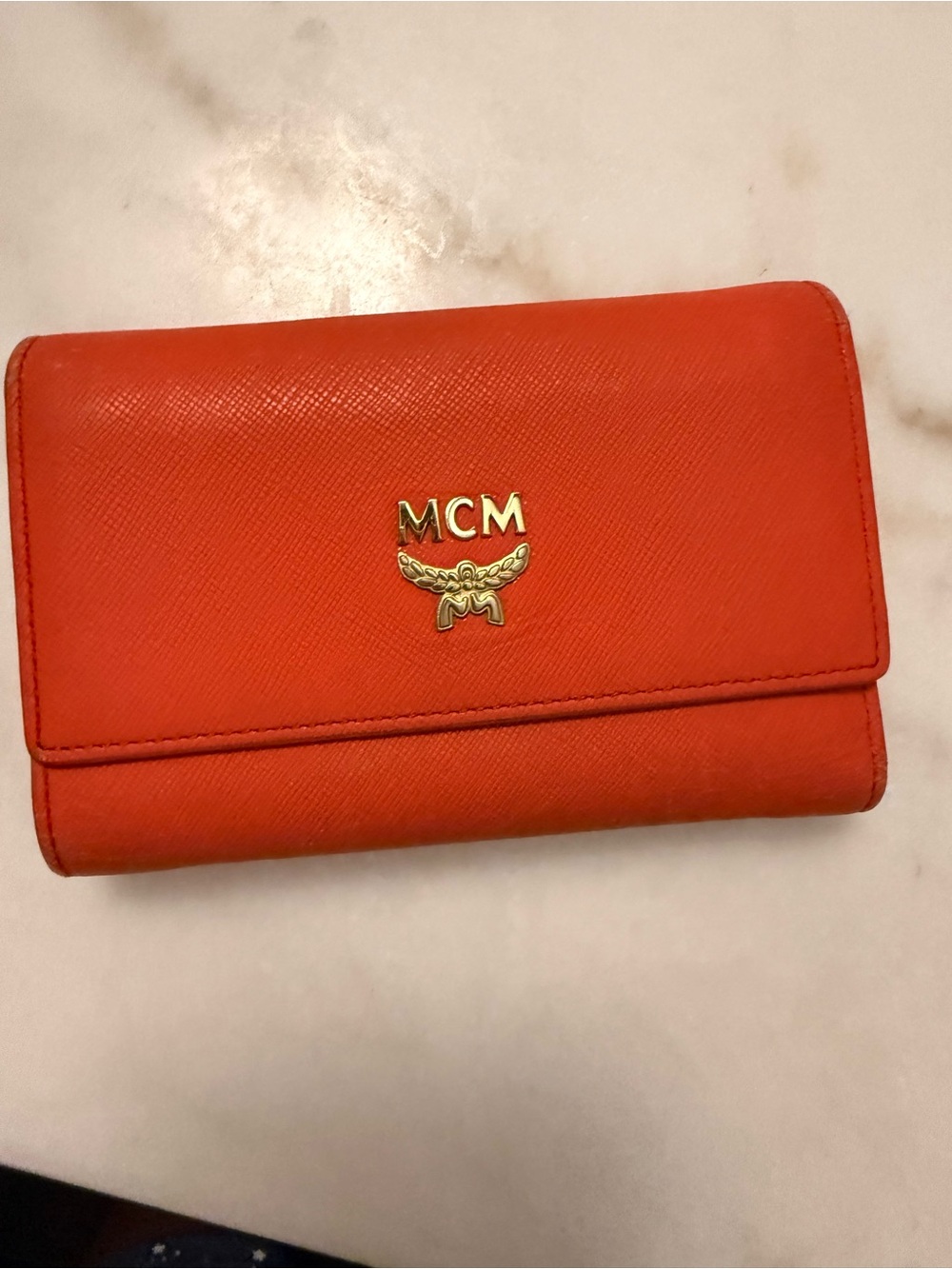 MCM Orange Leather Flap Wallet with Gold Logo